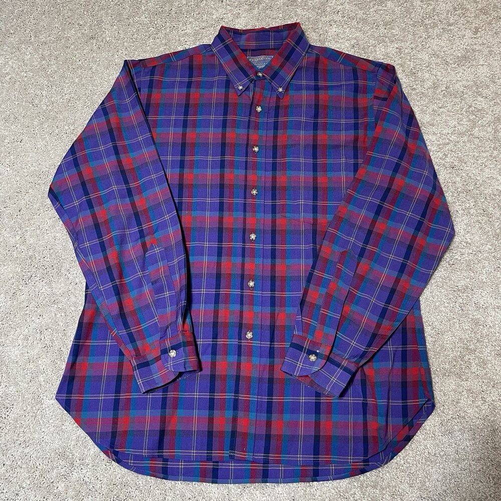 Vintage 1960s Sir Pendleton 100% Virgin Wool Button Down Shirt USA Plaid Size L
